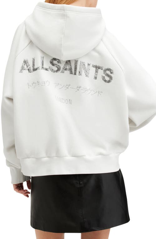 Shop Allsaints Talon Underground Sequin Logo Hoodie In Optic White