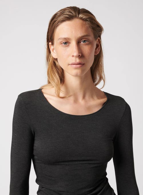 Majestic Filatures Soft Touch Long Sleeve Merrow Edge Boatneck T-shirt In Black