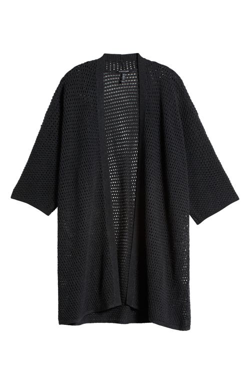 Shop Eileen Fisher Open Stitch Longline Wool Cardigan In Charcoal