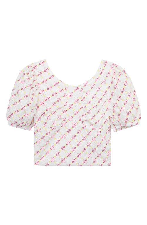 Habitual Kids' Puff Sleeve Broderie Anglaise Cotton Top in White Multi at Nordstrom, Size 14