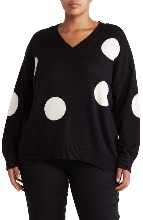 Polka Dot V-Neck Sweater (Plus Size)