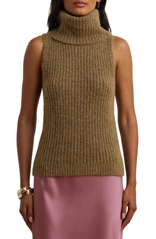 Shop Lauren Ralph Lauren Metallic Sleeveless Turtleneck Sweater In Brown