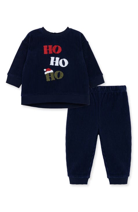 Ho Ho Ho Velour Corduroy Sweatshirt & Joggers Set (Baby)