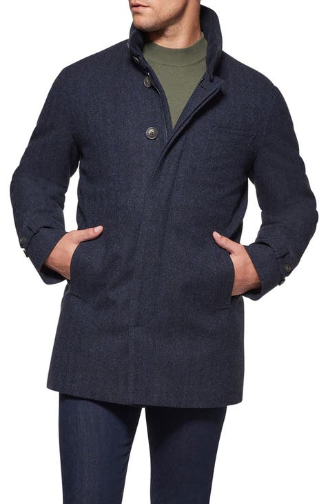 Wool Hooded Wrap Coat, Navy - Norwegian Wool