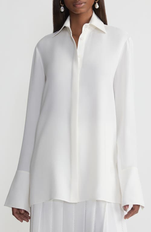 Shop Lafayette 148 New York Split Cuff Silk Shirt In Cloud