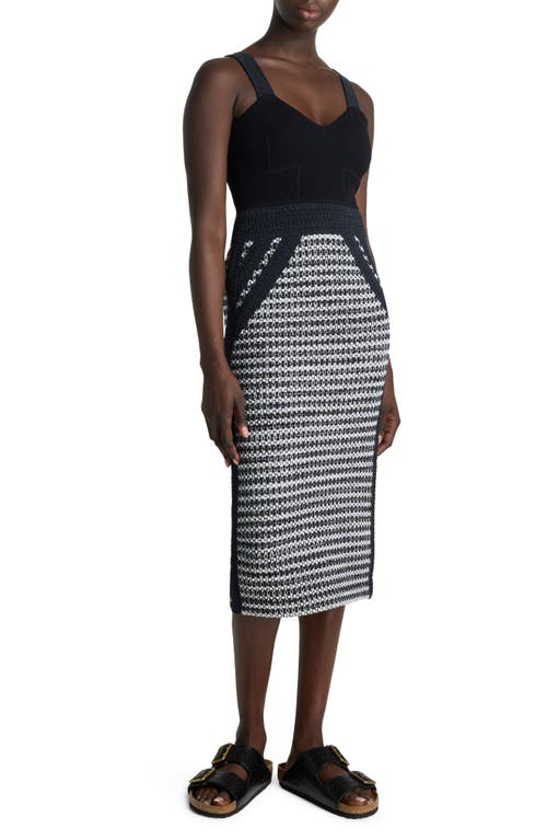 St. John Collection Bicolor Mixed Knit Midi Dress Black/Ivory Multi at Nordstrom,