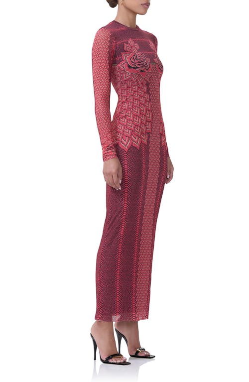 Shop Afrm Didi Long Sleeve Mesh Maxi Dress In Rouge Gilded Rose