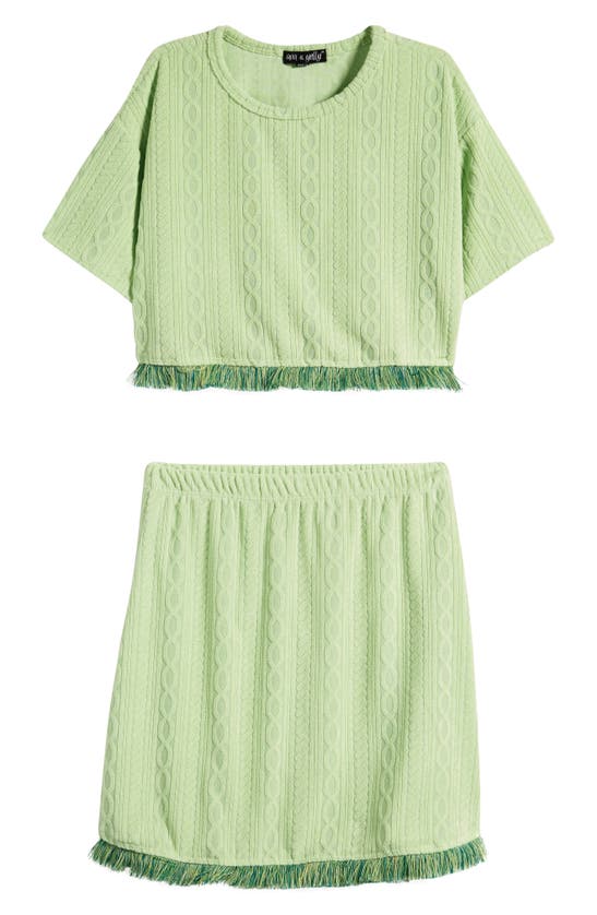 Shop Ava & Yelly Kids' Fringe Cover-up Top & Skirt Set In Green