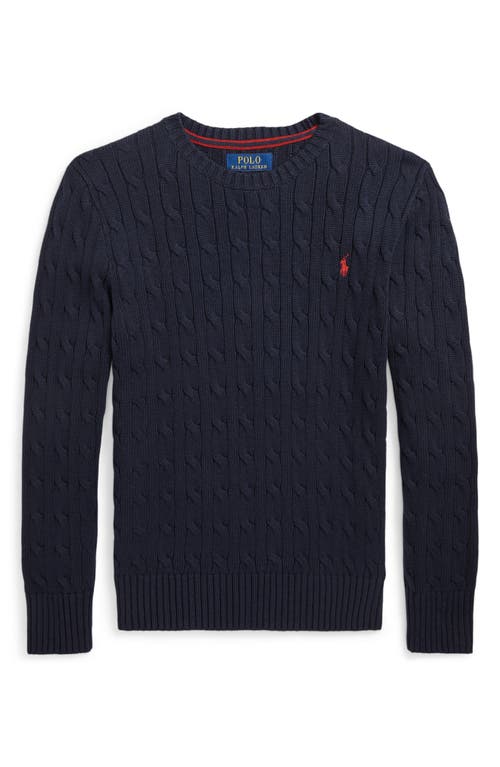 Shop Ralph Lauren Polo  Kids' Cable Knit Combed Cotton Sweater In Navy