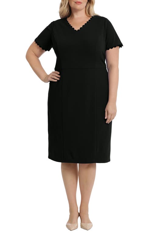 Short Sleeve Midi Sheath Dress in Black
