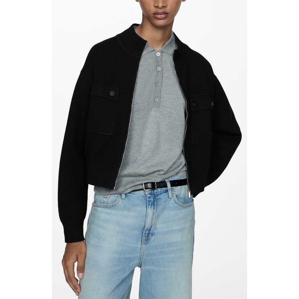 Shop Mango Pocket Knit Jacket In Black