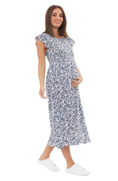 Shop Ripe Maternity Joyce Smocked Maternity Dress In White/navy