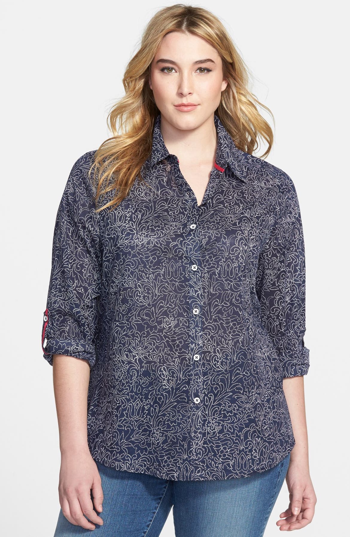 Foxcroft Print Fitted Cotton Shirt (Plus Size) | Nordstrom
