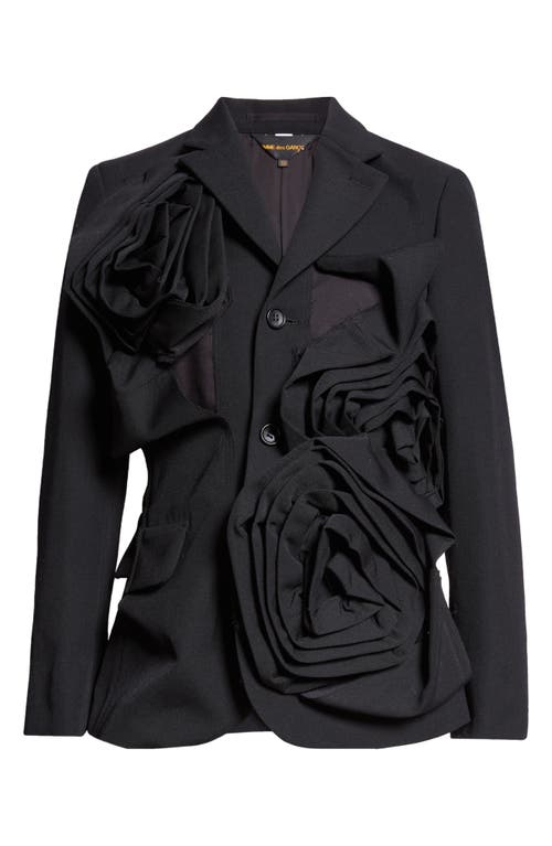 Shop Comme Des Garçons Rosette Single Breasted Wool Gabardine Blazer In Black