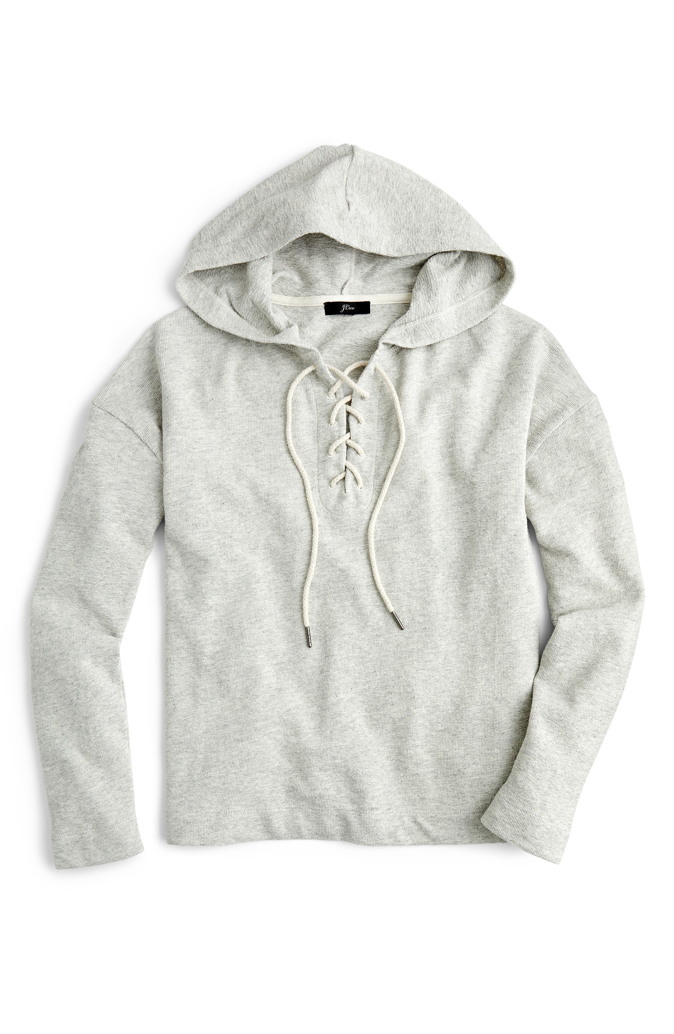 Plus Size J.crew Lace-Up Swing Hoodie Pullover Sweatshirt, Size - Grey