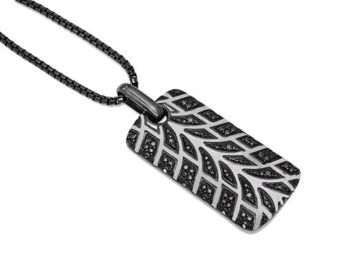 Shop Luvmyjewelry Racer Swag Tire Tread Silver & Black Diamond Tag Necklace In Dark Grey