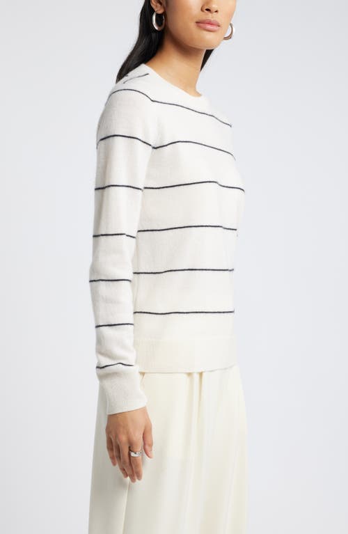 Shop Nordstrom Crewneck Cashmere Sweater In Ivory- Black Spaced Stripe