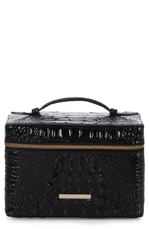 Charmaine Croc Embossed Leather Train Case in Black