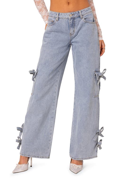 EDIKTED Bows 4 Days Low Rise Wide Leg Cargo Jeans Light-Blue at Nordstrom,