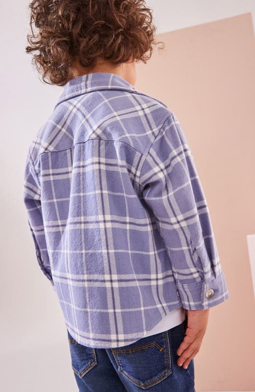 Shop Next Kids' Plaid Cotton Flannel Button-up Overshirt In Blue