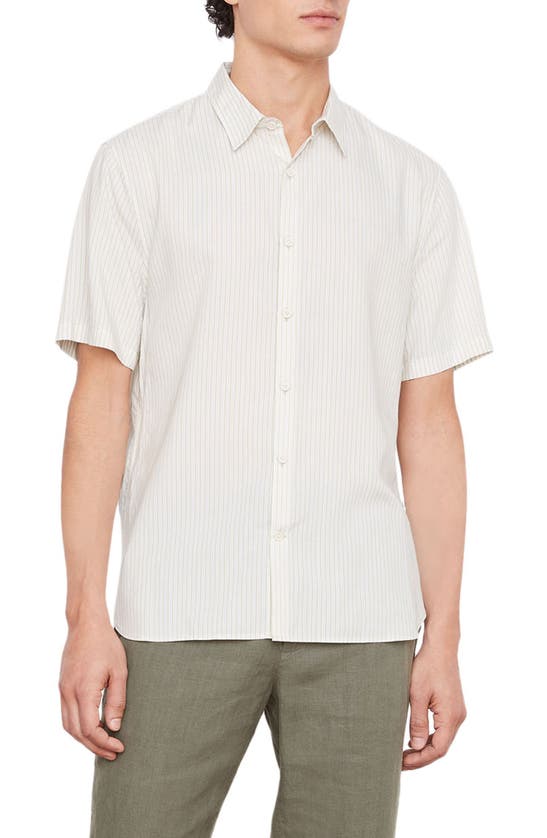 Vince Peninsula Stripe Short Sleeve Button-up Shirt In Light Arrowroot