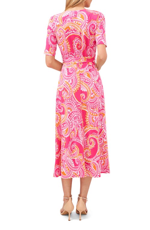 Chaus Paisley Tie Waist Midi Dress In Pink/orange/white
