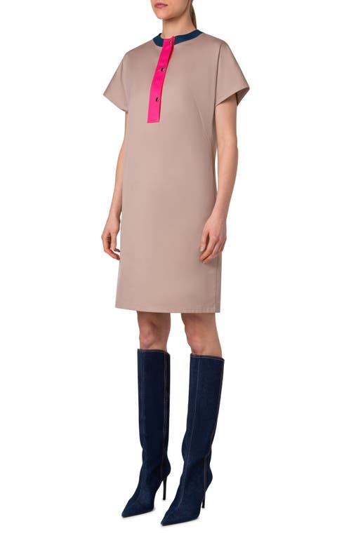 Akris Punto Colorblock Cotton Gabardine Stretch Short-sleeve Shift Dress In Beige-pink-red-ink