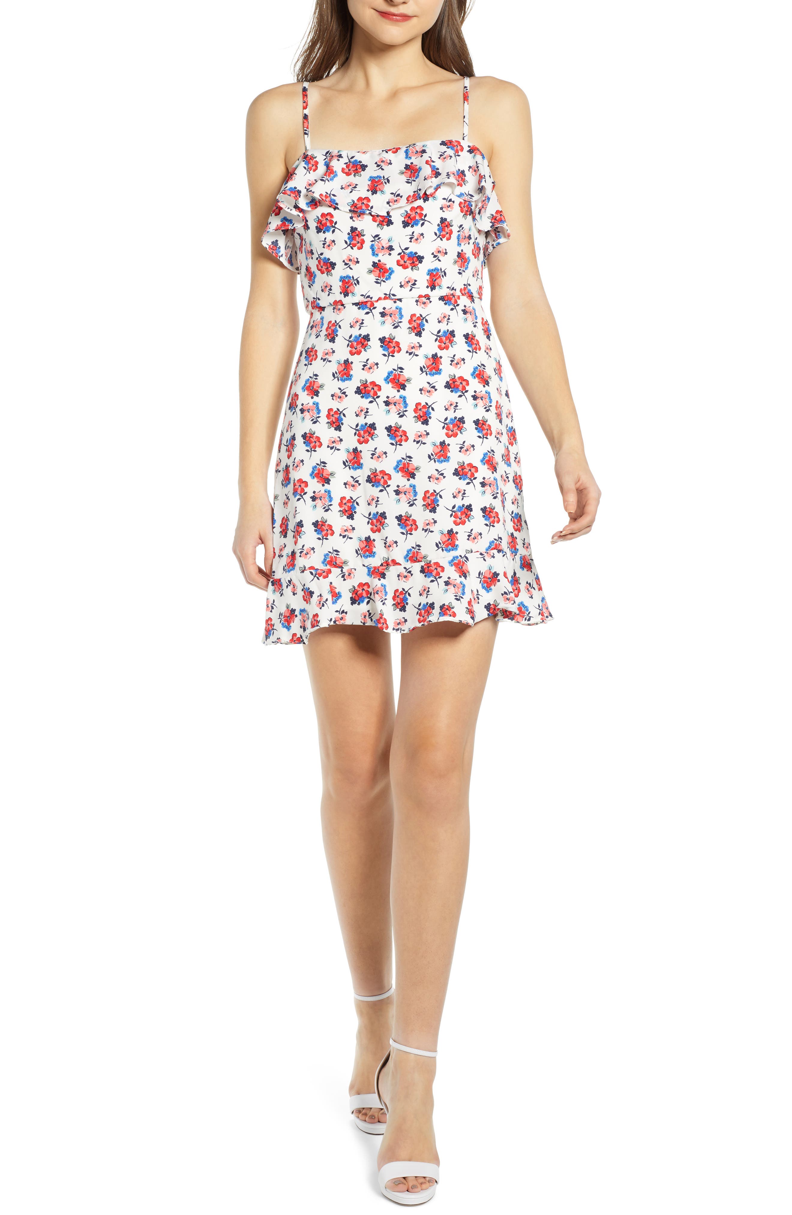 Row A Floral Print Minidress, Ivory