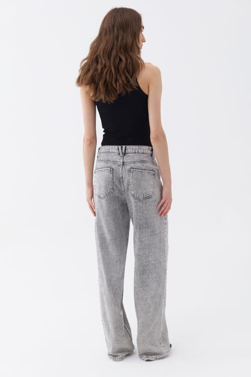 Shop Nocturne Stone Embroidered Boyfriend Jeans In Light Grey