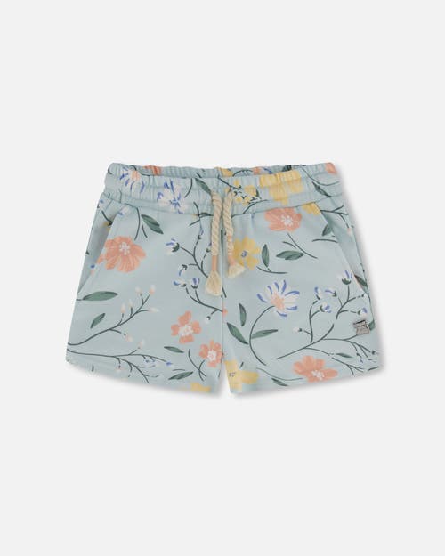 Deux Par Deux Little Girl's French Terry Short Baby Blue With Printed Romantic Flower in Baby Blue Printed Romantic at Nordstrom, Size 5