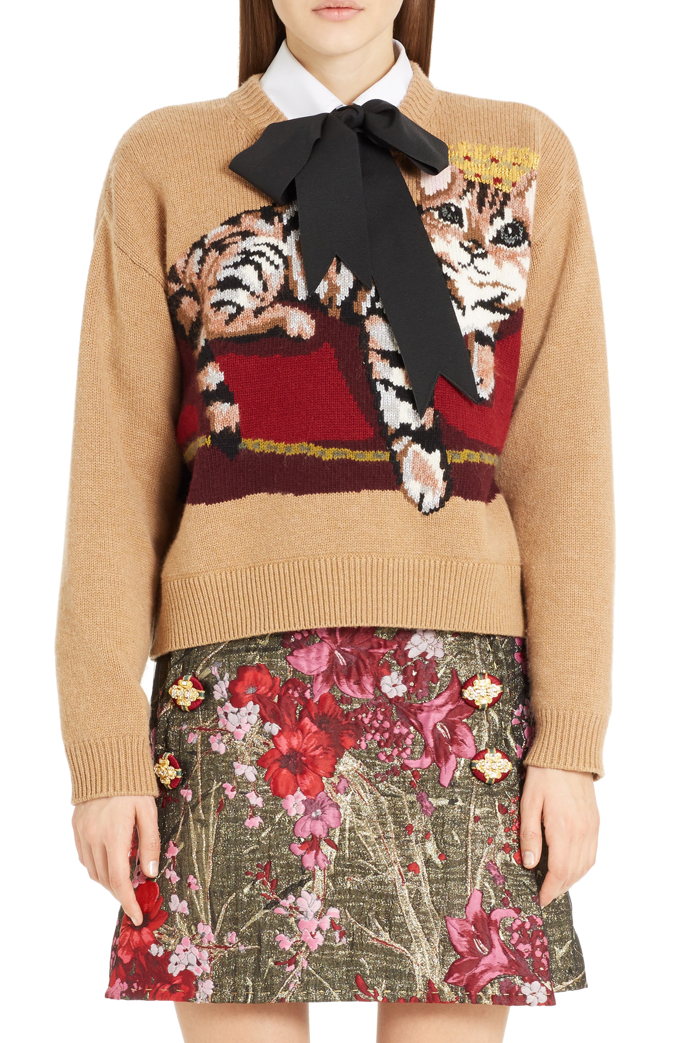 Dolce&Gabbana Cat Intarsia Cashmere, Wool & Mohair Blend Sweater