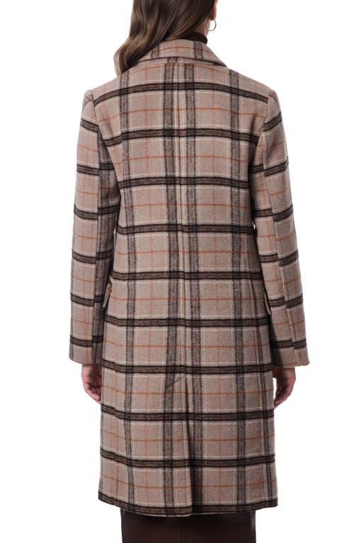 Shop Bernardo Plaid Double Breasted Coat In Brown/rust Plaid