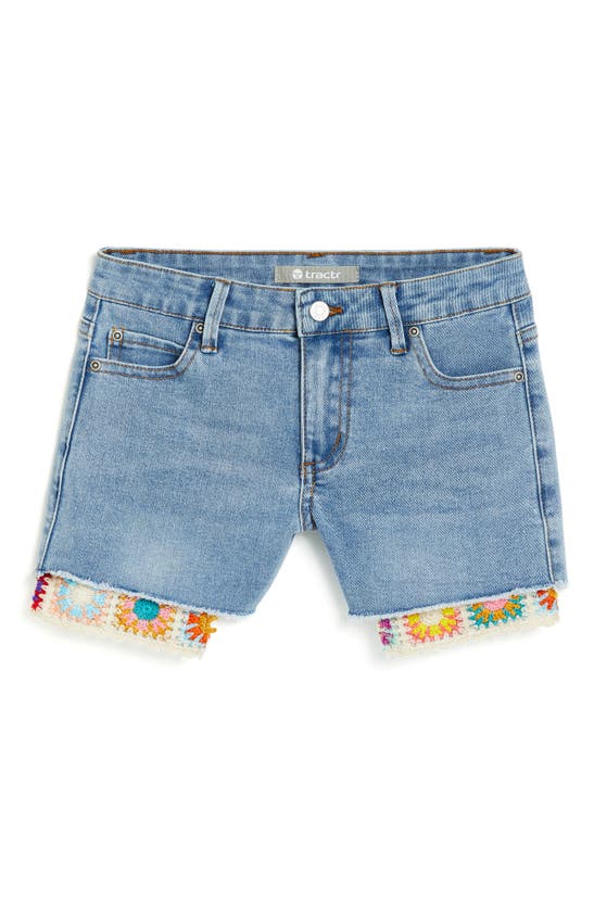 Shop Tractr Kids' Crochet Trim Denim Shorts In Indigo