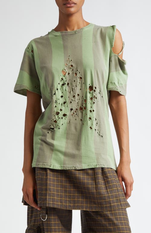 Collina Strada Remnant Star Ripped Organic Cotton T-Shirt Olive Stripe at Nordstrom,