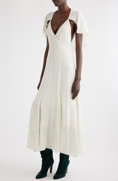 Shop Chloé Cape Sleeve Silk Georgette Maxi Dress In Pristine White