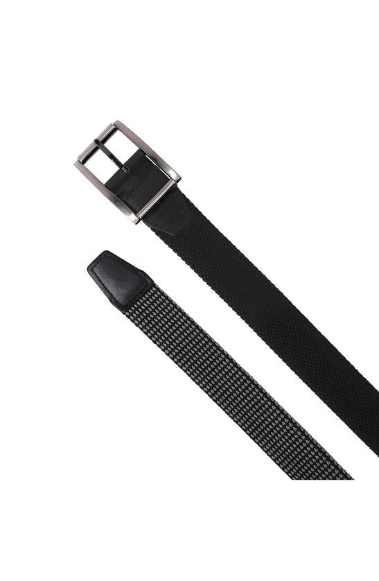 Shop Boconi Reversible Elastic Braid Feather Edge Belt In Black/ Grey