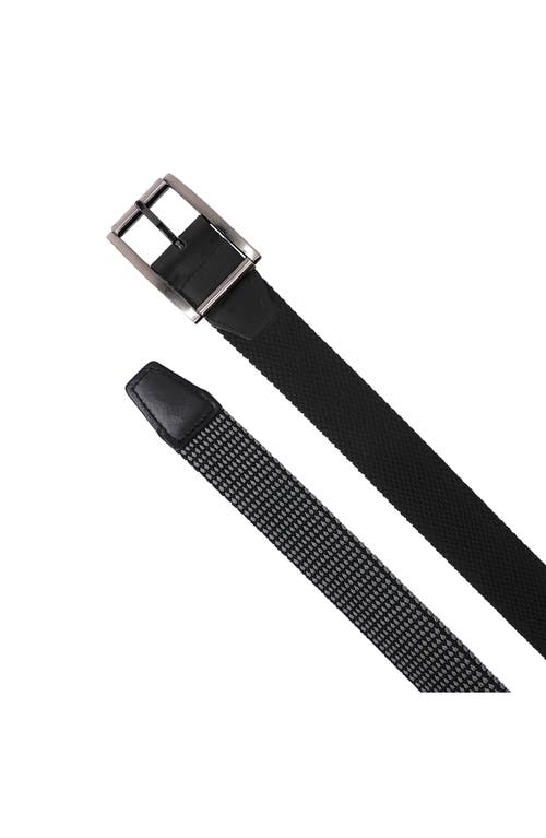 Boconi Reversible Elastic Braid Feather Edge Belt In Black/grey