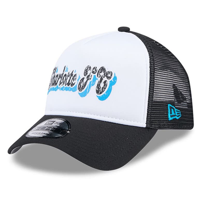 New Era White/black Charlotte Fc Throwback A-frame Trucker 9forty Snapback Hat