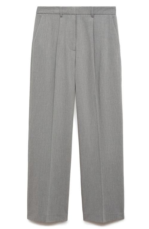 Shop Mango Pleated Straight Leg Ankle Pants In Light Heather Grey
