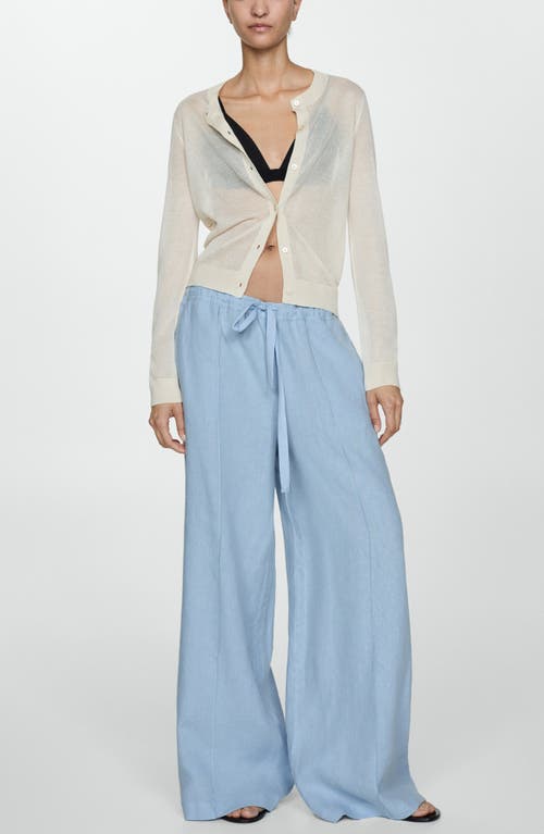 Mango Wideleg Linen Trousers Sky Blue In Sky Blue