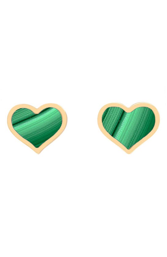 House Of Frosted Heart Stud Earrings In Gold/ Malachite