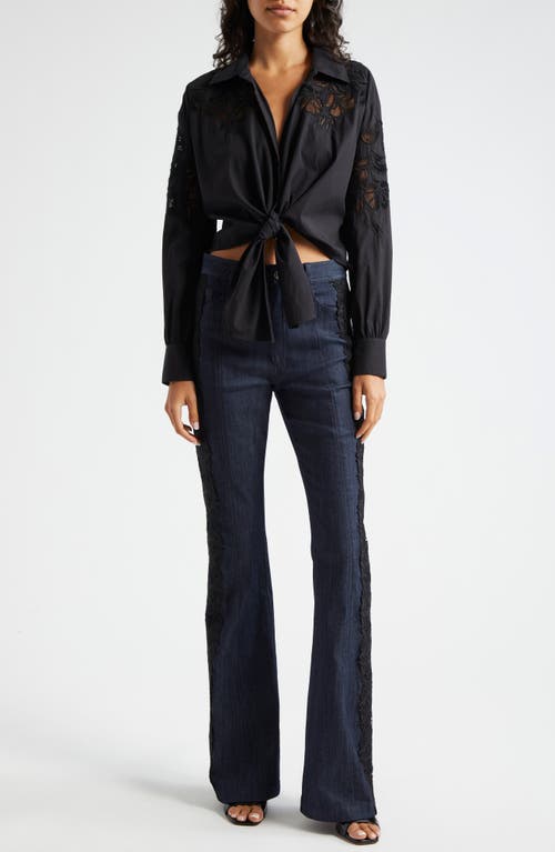 Shop Cinq À Sept Marianna Mesh Embroidered Button-up Shirt In Black