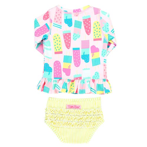 Rufflebutts Toddler Girls Long Sleeve Ruffle Hem Upf50+ Rash Guard Bikini In Ice Cream Social