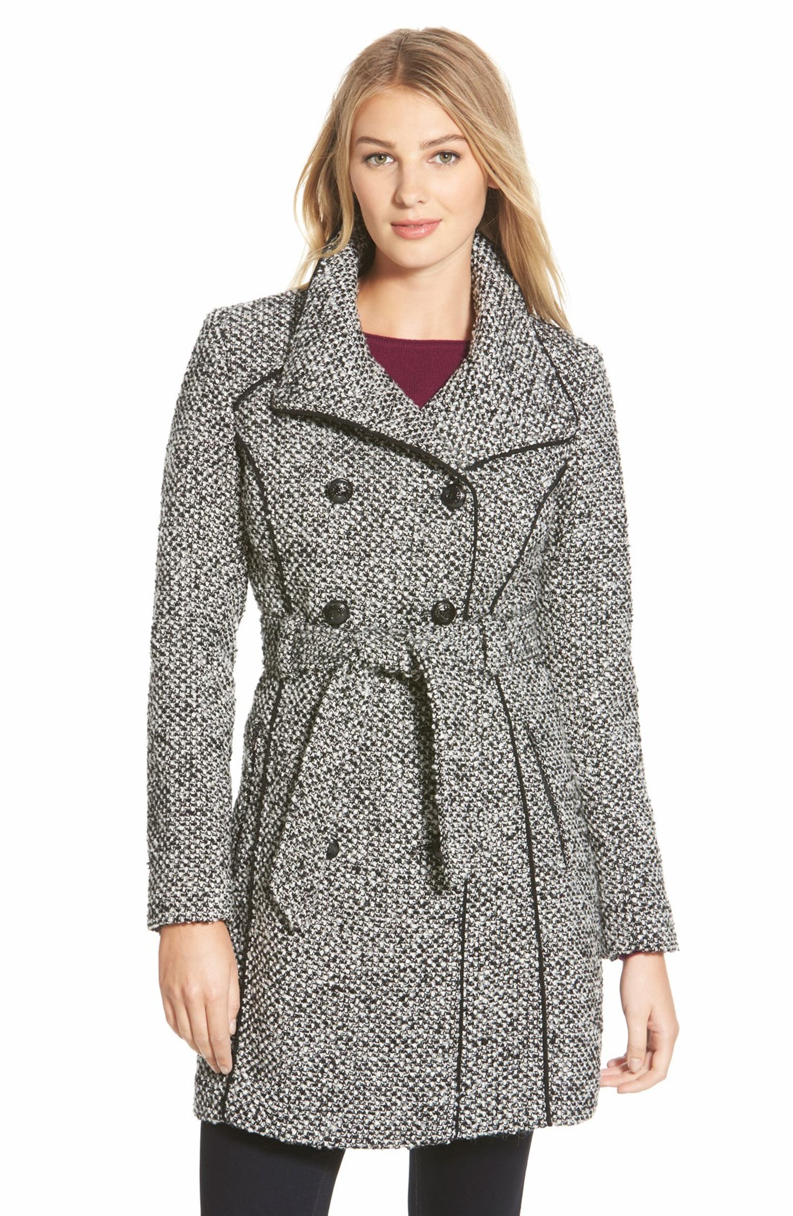 GUESS Belted Tweed Trench Coat | Nordstrom