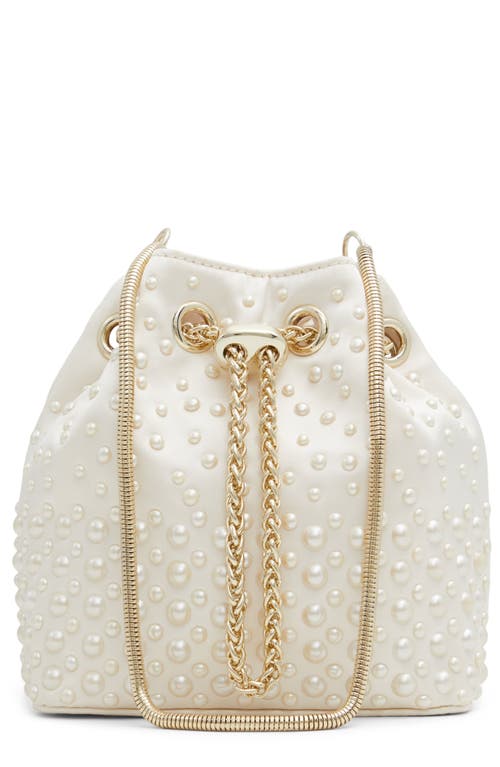 Pearlily Imitation Pearl Bucket Bag in White Overflow