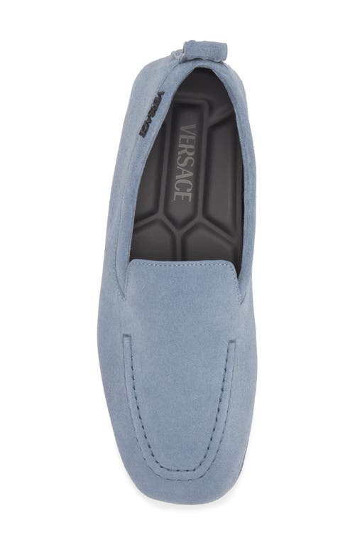 Shop Versace Greca Motif Driving Loafer In Indigo