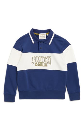 Scotch & Soda Big Boys French Terry Graphic Polo Shirt In Navy
