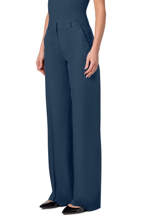 Shop Akris Melin Wide Leg Cotton Poplin Pants In Navy Denim