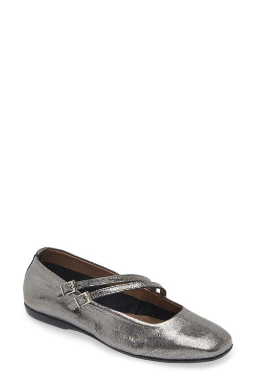 Wonders Asymmetric Double Strap Flat in Lead Metallic 