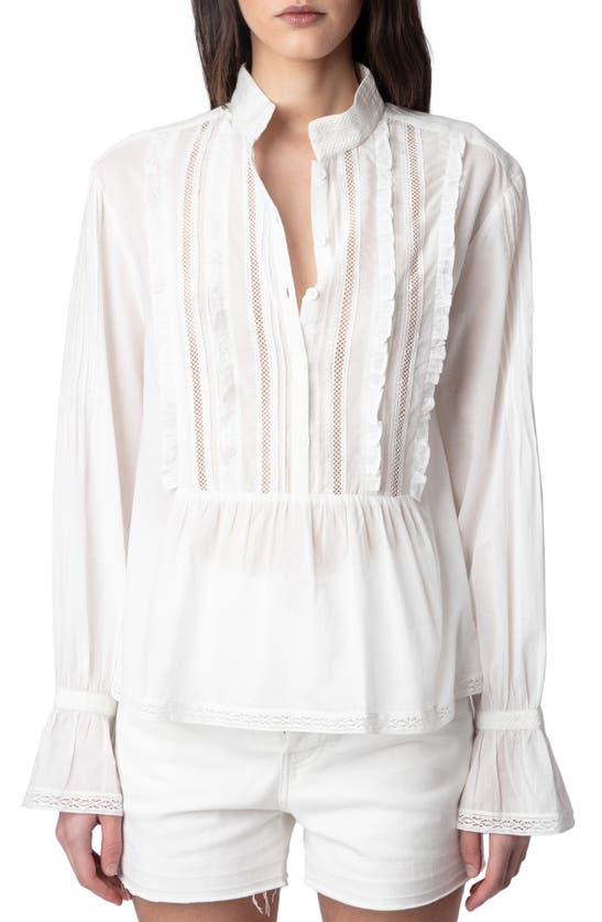 Shop Zadig & Voltaire Tricia Ruffle Pullover Shirt In Blanc